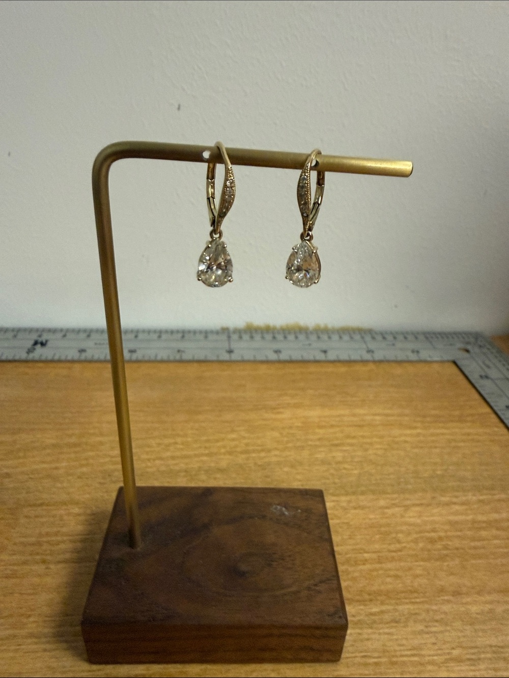 Gold tone faux diamond rhinestone dangle pendant earrings